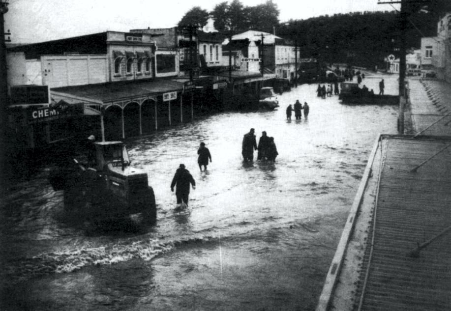 Flooding in McLean St, Waitara, in 1965.