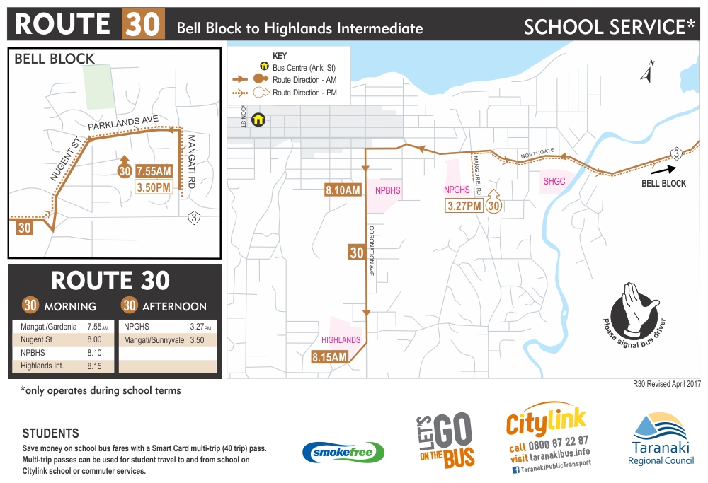 Route 30 - Bell Block To Highlands Intermediate   Taranaki Regional Council