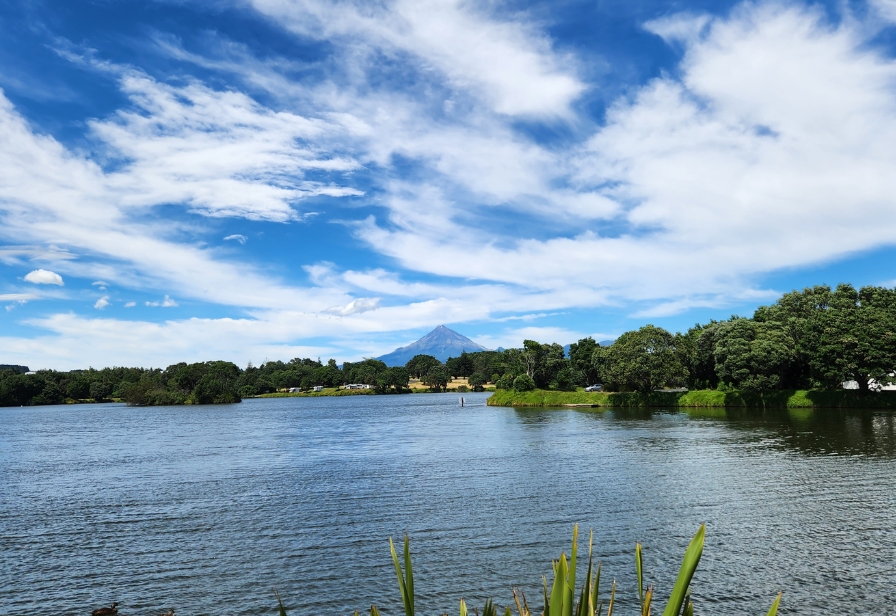 Mt Taranaki from Lake Rotomanu February 2024